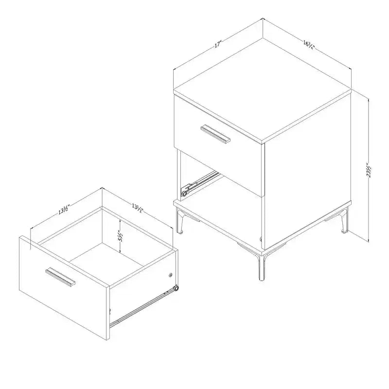 Table de chevet moderne à 2 tiroirs avec pieds en métal