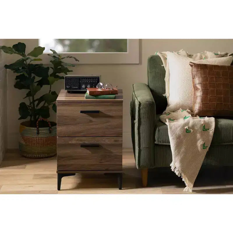 Table de chevet moderne à 2 tiroirs avec pieds en métal