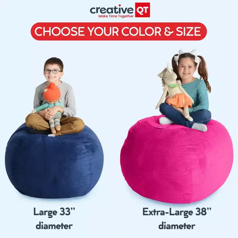 Grande housse de rangement pour peluches et jouets en velours côtelé rose vif de 84 cm