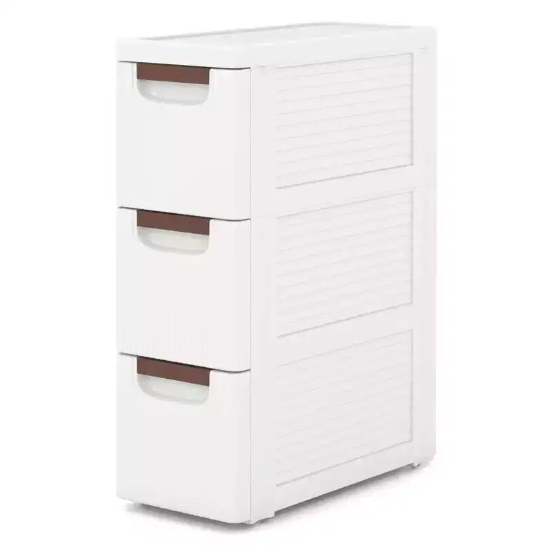Meuble de rangement étroit à roulettes à 3 tiroirs avec poignées et roulettes intégrées