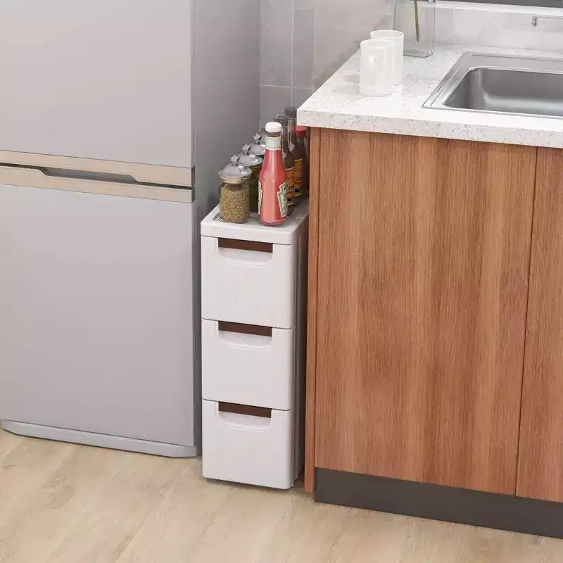 Meuble de rangement étroit à roulettes à 3 tiroirs avec poignées et roulettes intégrées