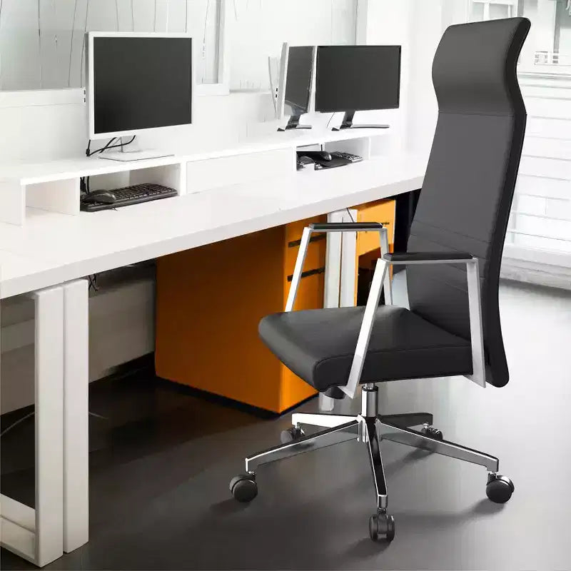 Fauteuil de bureau ergonomique en cuir à dossier haut – Pivotant et inclinable, Fauteuil de direction réglable