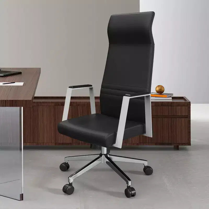 Fauteuil de bureau ergonomique en cuir à dossier haut – Pivotant et inclinable, Fauteuil de direction réglable