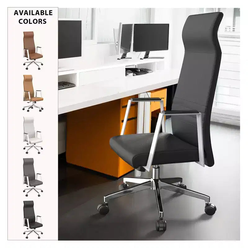 Fauteuil de bureau ergonomique en cuir à dossier haut – Pivotant et inclinable, Fauteuil de direction réglable