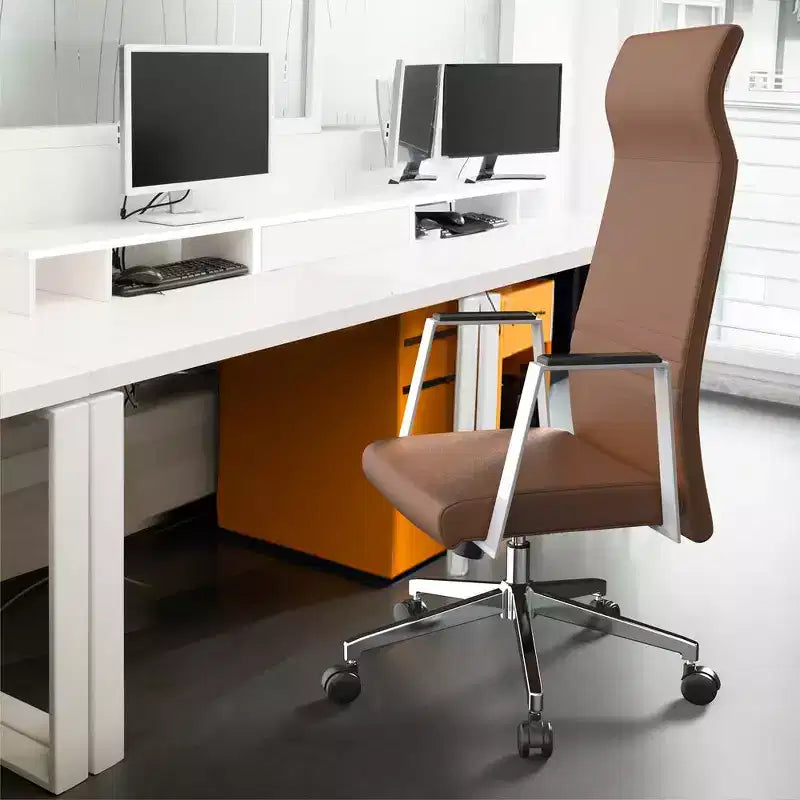 Fauteuil de bureau ergonomique en cuir à dossier haut – Pivotant et inclinable, Fauteuil de direction réglable