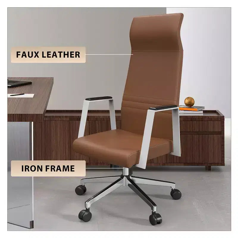 Fauteuil de bureau ergonomique en cuir à dossier haut – Pivotant et inclinable, Fauteuil de direction réglable
