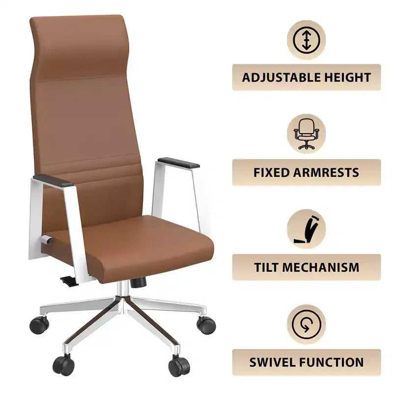 Fauteuil de bureau ergonomique en cuir à dossier haut – Pivotant et inclinable, Fauteuil de direction réglable
