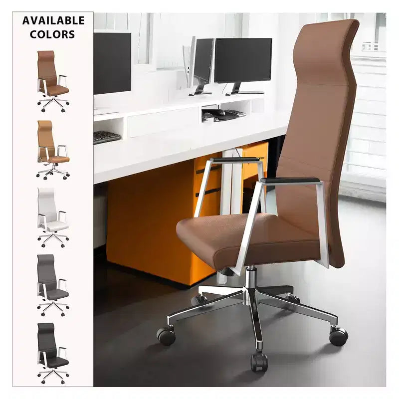Fauteuil de bureau ergonomique en cuir à dossier haut – Pivotant et inclinable, Fauteuil de direction réglable