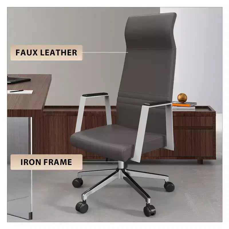 Fauteuil de bureau ergonomique en cuir à dossier haut – Pivotant et inclinable, Fauteuil de direction réglable
