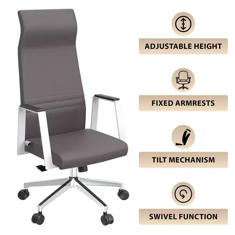 Fauteuil de bureau ergonomique en cuir à dossier haut – Pivotant et inclinable, Fauteuil de direction réglable