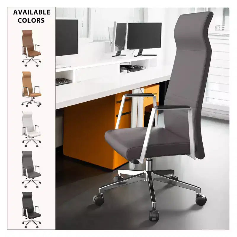 Fauteuil de bureau ergonomique en cuir à dossier haut – Pivotant et inclinable, Fauteuil de direction réglable