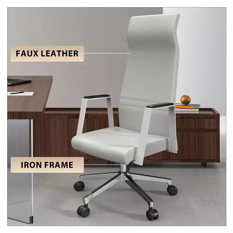 Fauteuil de bureau ergonomique en cuir à dossier haut – Pivotant et inclinable, Fauteuil de direction réglable