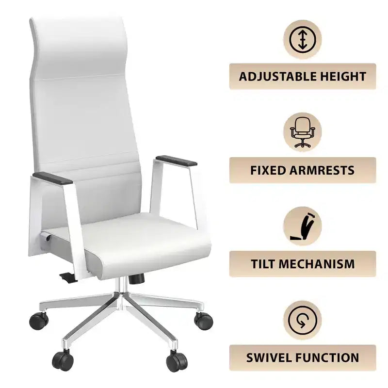 Fauteuil de bureau ergonomique en cuir à dossier haut – Pivotant et inclinable, Fauteuil de direction réglable
