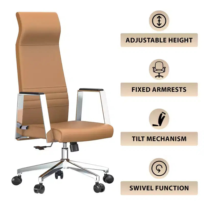 Fauteuil de bureau ergonomique en cuir à dossier haut – Pivotant et inclinable, Fauteuil de direction réglable