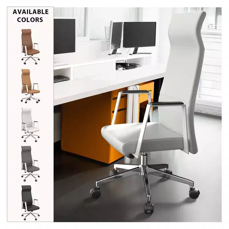 Fauteuil de bureau ergonomique en cuir à dossier haut – Pivotant et inclinable, Fauteuil de direction réglable