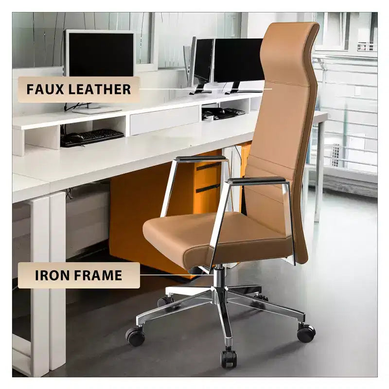 Fauteuil de bureau ergonomique en cuir à dossier haut – Pivotant et inclinable, Fauteuil de direction réglable