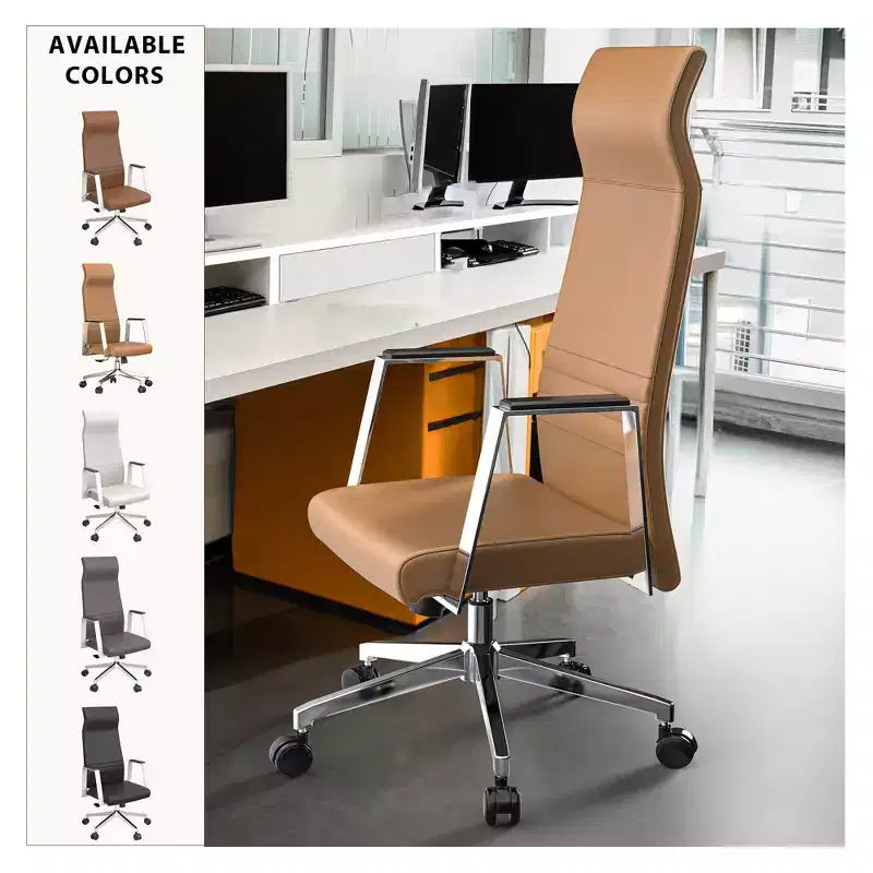 Fauteuil de bureau ergonomique en cuir à dossier haut – Pivotant et inclinable, Fauteuil de direction réglable