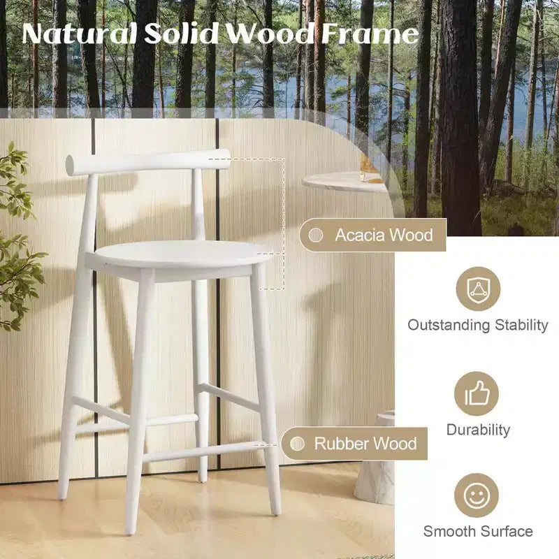 Lot de 2/4 tabourets de bar hauteur comptoir avec structure en bois d'acacia – Blanc