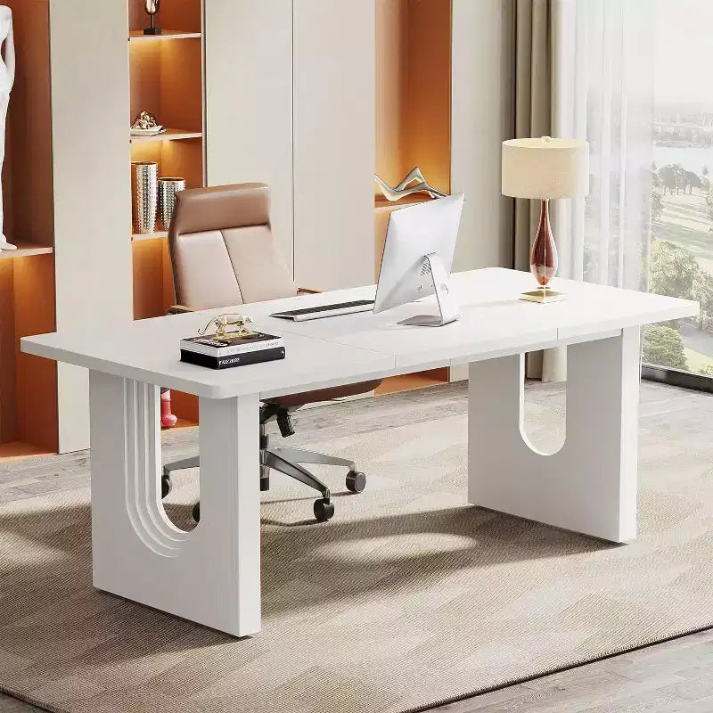 Grand bureau de direction moderne de 180 cm – Bureau à domicile en MDF blanc