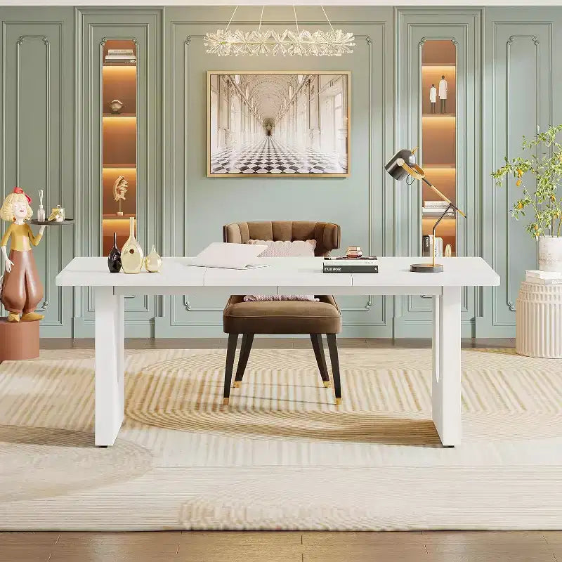 Grand bureau de direction moderne de 180 cm – Bureau à domicile en MDF blanc