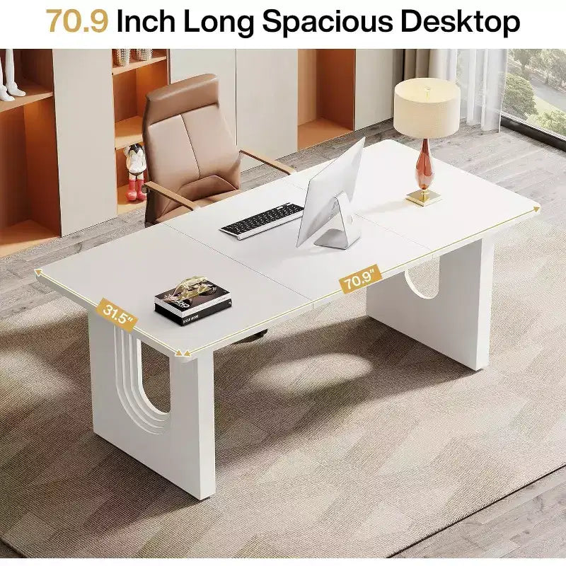 Grand bureau de direction moderne de 180 cm – Bureau à domicile en MDF blanc