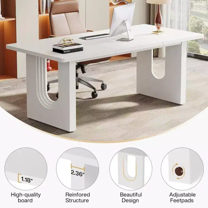 Grand bureau de direction moderne de 180 cm – Bureau à domicile en MDF blanc