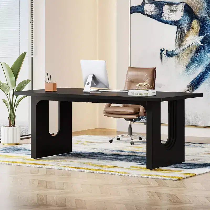 Grand bureau de direction moderne de 180 cm – Bureau à domicile en MDF blanc