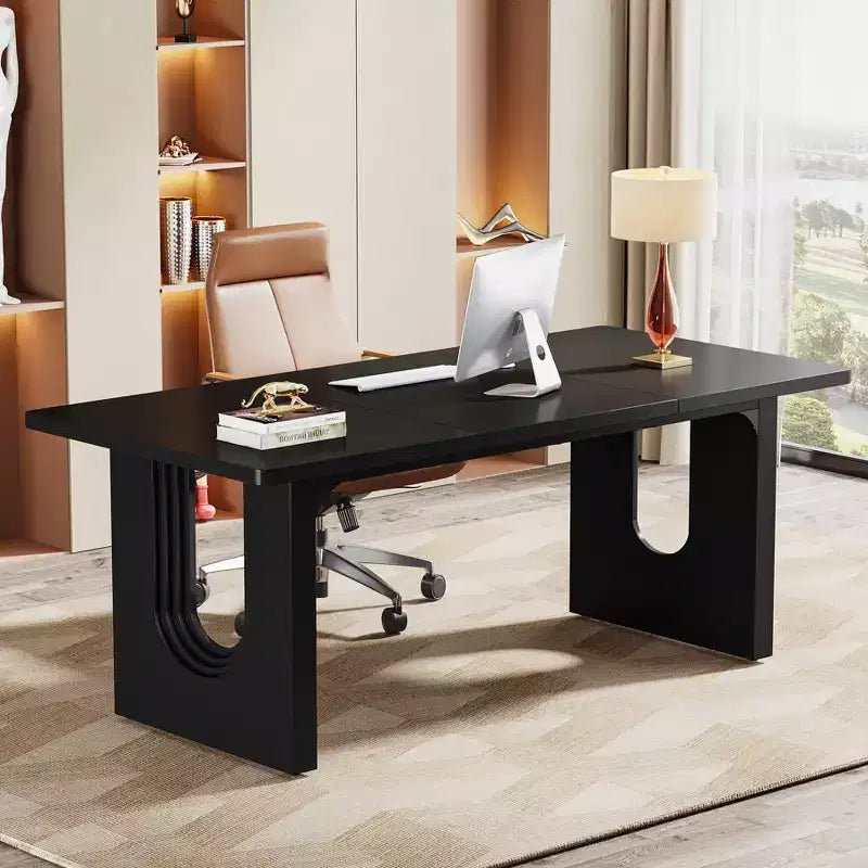 Grand bureau de direction moderne de 180 cm – Bureau à domicile en MDF blanc