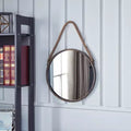 Miroir rond de 38 cm avec patine dorée et corde de suspension