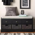 Banc de rangement en bois avec 3 tiroirs, 3 paniers et coussin – Entrée et couloir