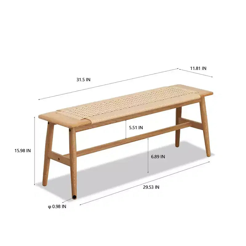 Banc de salle à manger en bois de chêne massif avec design rustique tressé à la main