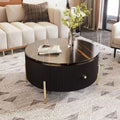 Table basse ronde moderne de 80 cm avec plateau à motif marbre et 2 tiroirs