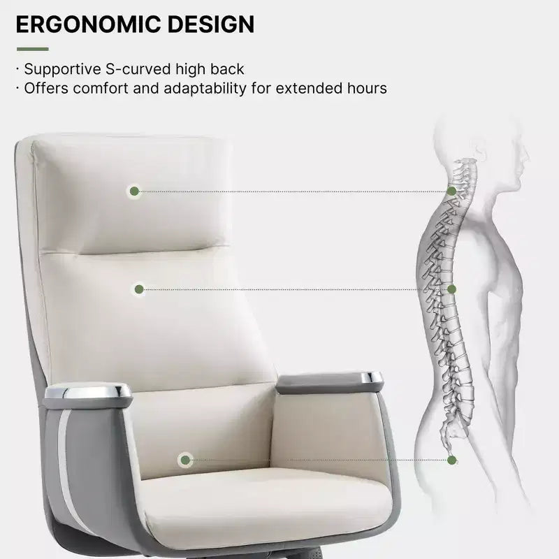 Fauteuil de bureau de direction à dossier haut avec support lombaire – Cuir siliconé