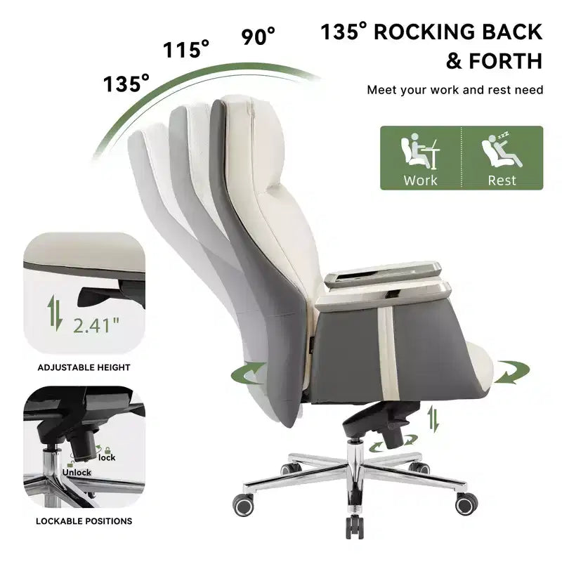 Fauteuil de bureau de direction à dossier haut avec support lombaire – Cuir siliconé