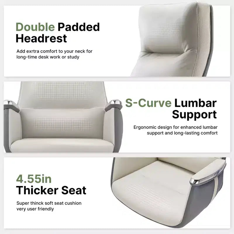 Fauteuil de bureau de direction à dossier haut avec support lombaire – Cuir siliconé