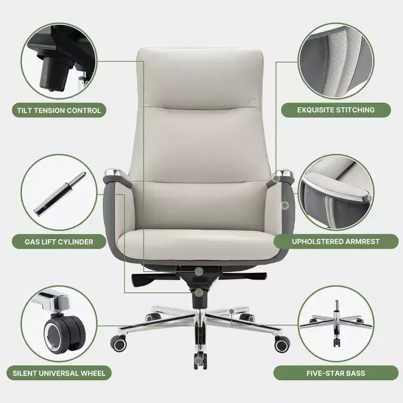 Fauteuil de bureau de direction à dossier haut avec support lombaire – Cuir siliconé