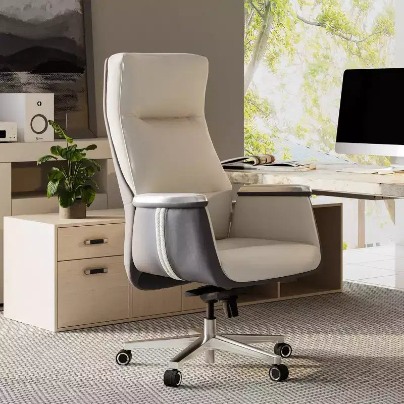 Fauteuil de bureau de direction à dossier haut avec support lombaire – Cuir siliconé