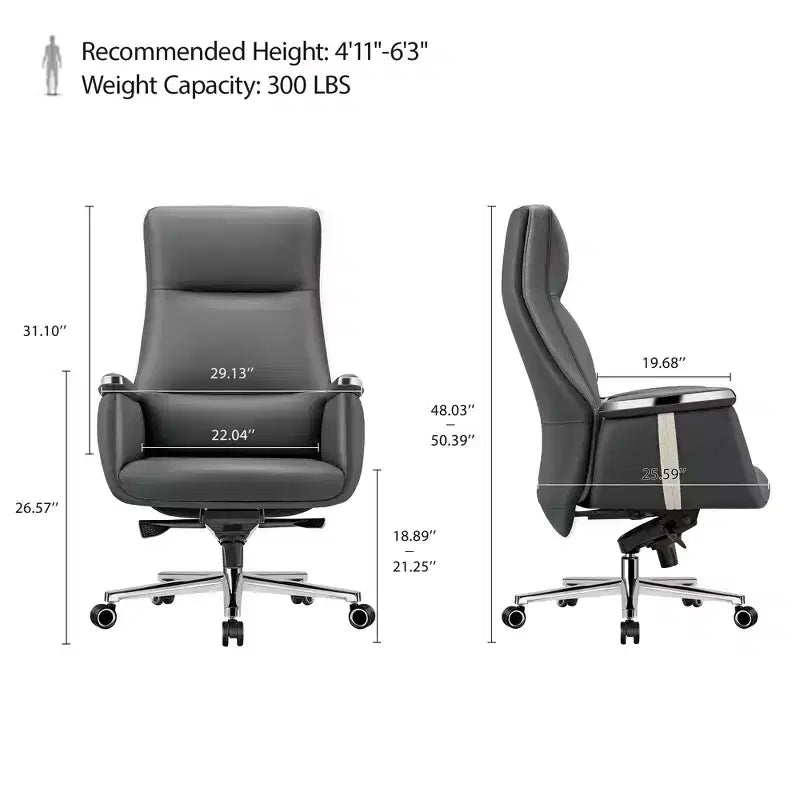 Fauteuil de bureau de direction à dossier haut avec support lombaire – Cuir siliconé