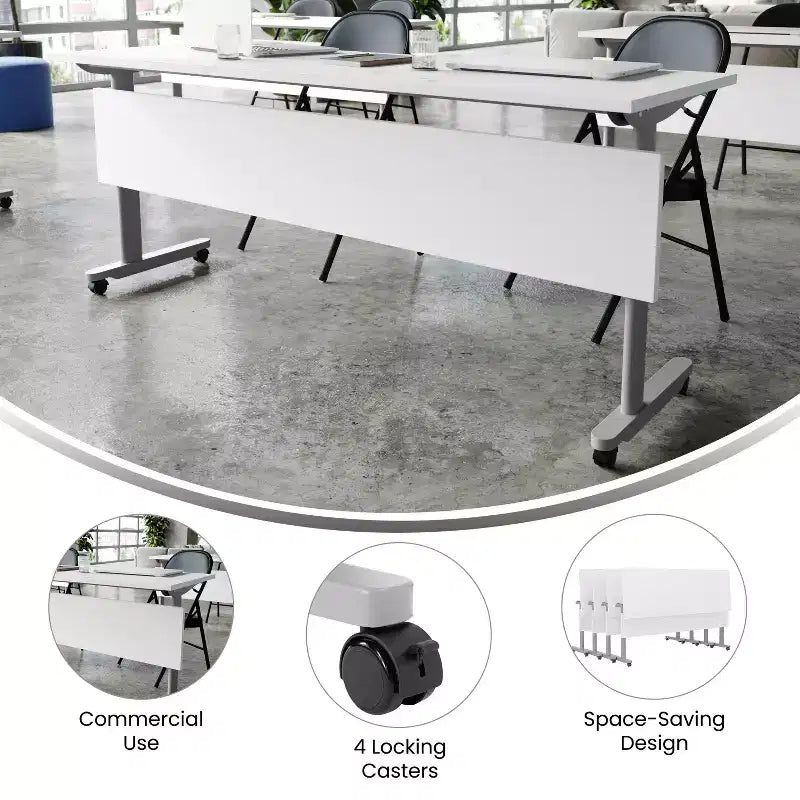 Table de formation emboîtable ultra-robuste de qualité commerciale avec pieds en T et panneau d'intimité