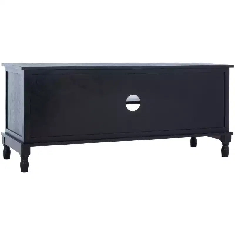Meuble TV 2 portes 1 étagère – MDF et pin noirs