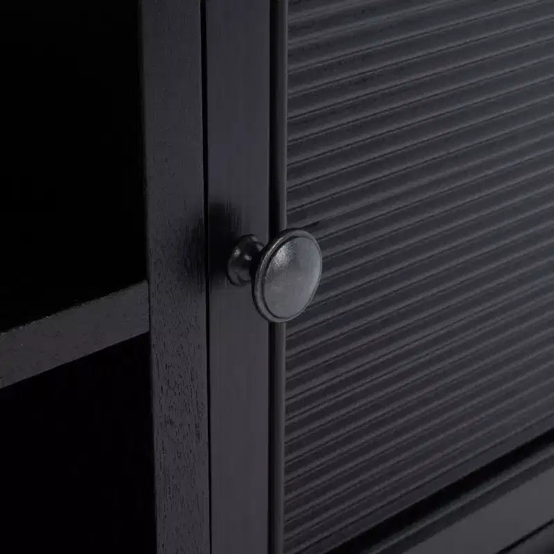 Meuble TV 2 portes 1 étagère – MDF et pin noirs