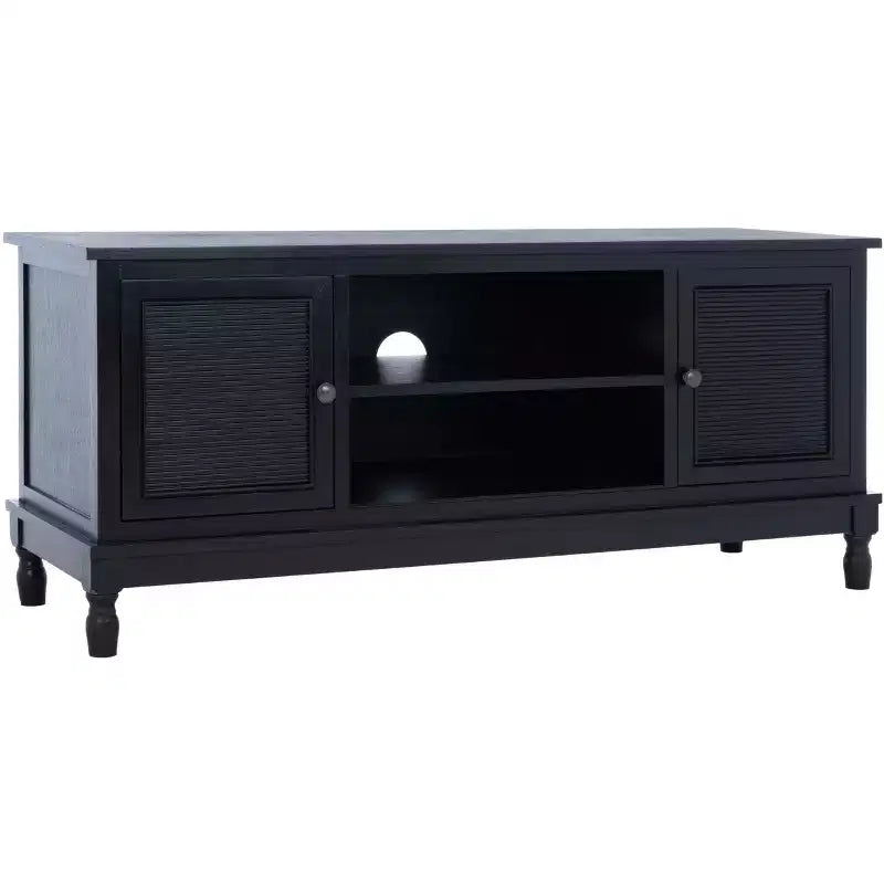 Meuble TV 2 portes 1 étagère – MDF et pin noirs