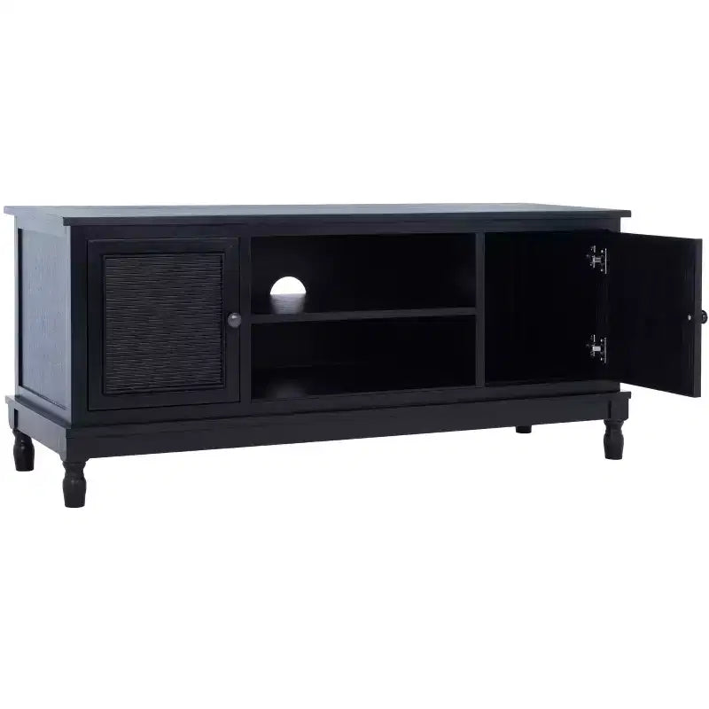 Meuble TV 2 portes 1 étagère – MDF et pin noirs
