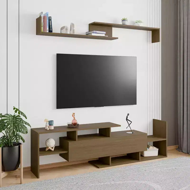 Meuble TV moderne avec étagères et bibliothèque en MDF – Console de divertissement