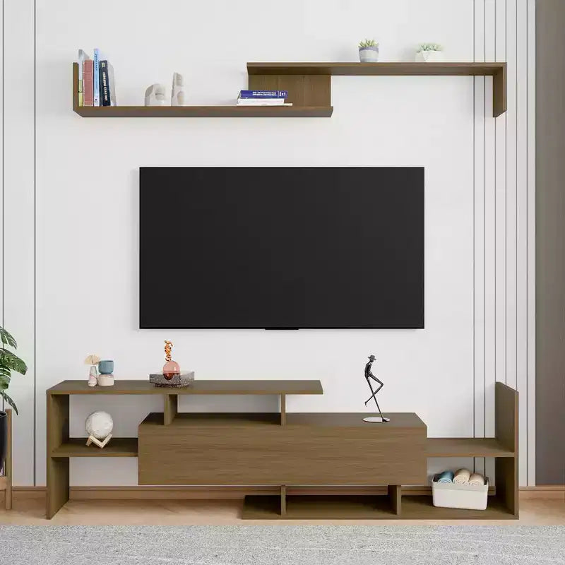 Meuble TV moderne avec étagères et bibliothèque en MDF – Console de divertissement