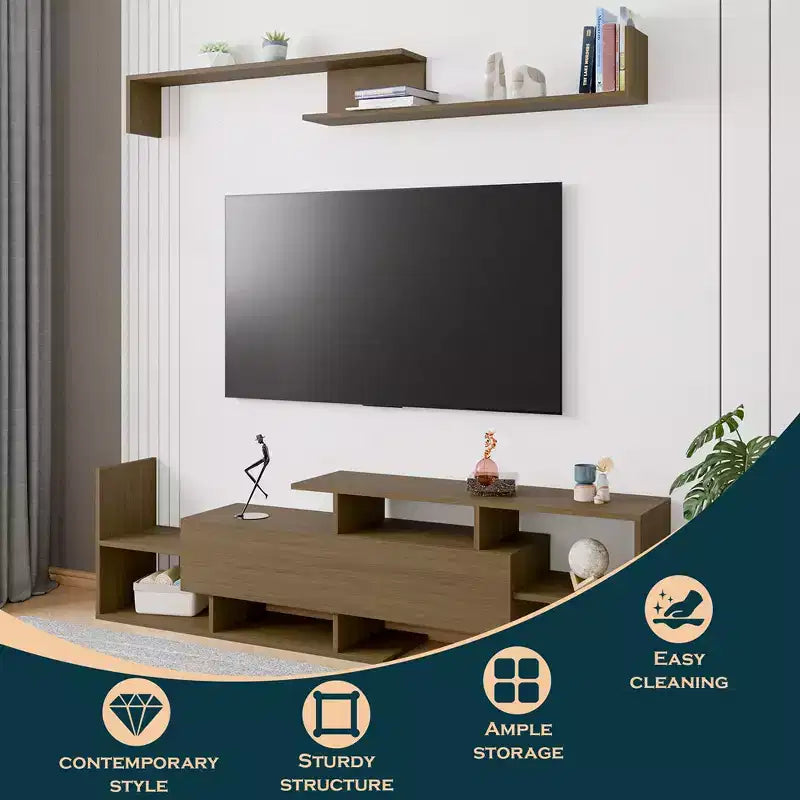 Meuble TV moderne avec étagères et bibliothèque en MDF – Console de divertissement