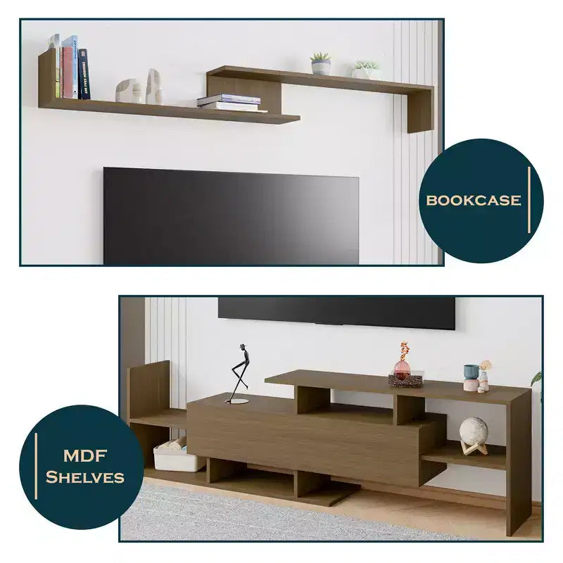 Meuble TV moderne avec étagères et bibliothèque en MDF – Console de divertissement
