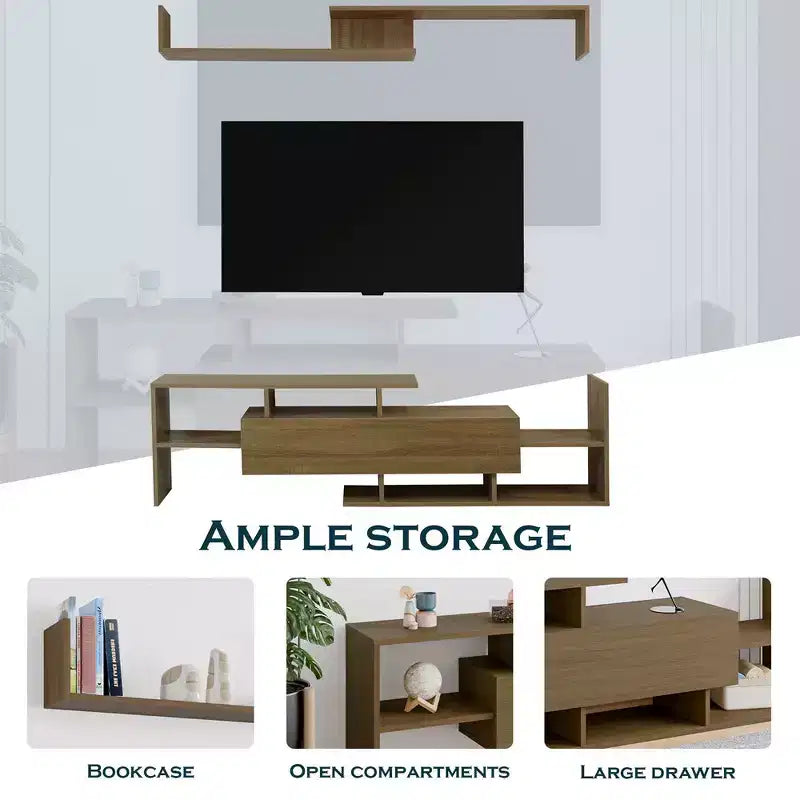 Meuble TV moderne avec étagères et bibliothèque en MDF – Console de divertissement