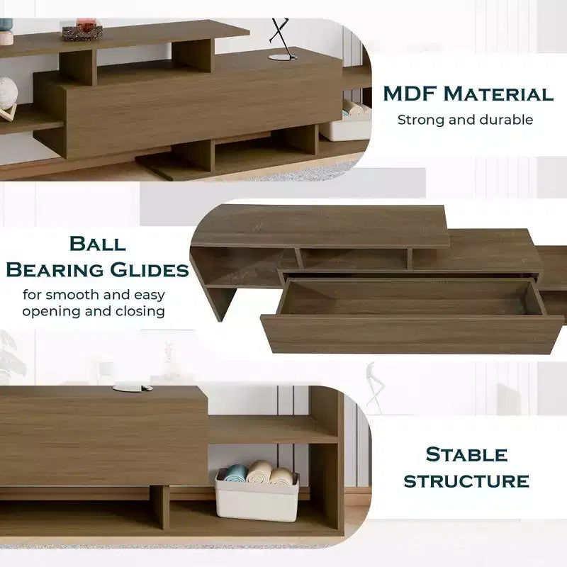 Meuble TV moderne avec étagères et bibliothèque en MDF – Console de divertissement