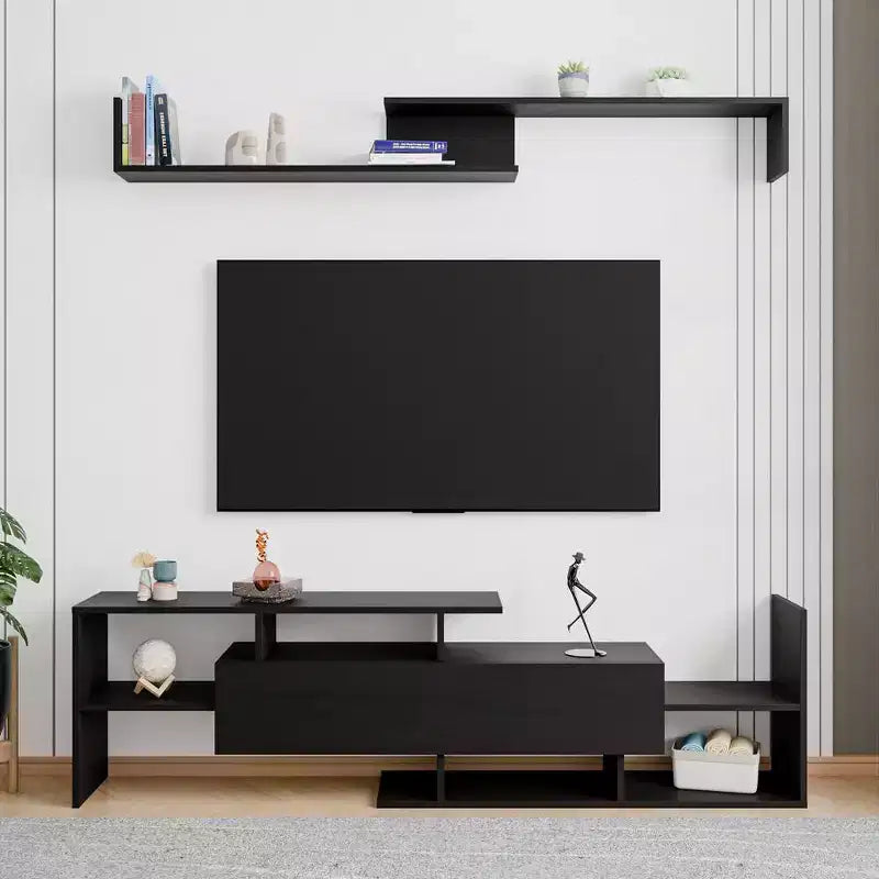 Meuble TV moderne avec étagères et bibliothèque en MDF – Console de divertissement
